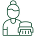 Outline of a woman with hair in a bun holding a basket or container.